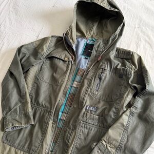 Hurley Waxed Plaid Lined Field Jacket Men’s Med Green Covert Military Tactical